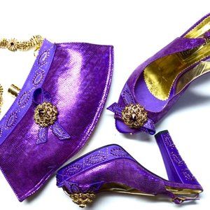 ROYAL PURPLE PLATFORM HEEL SHOE AND BAG SET